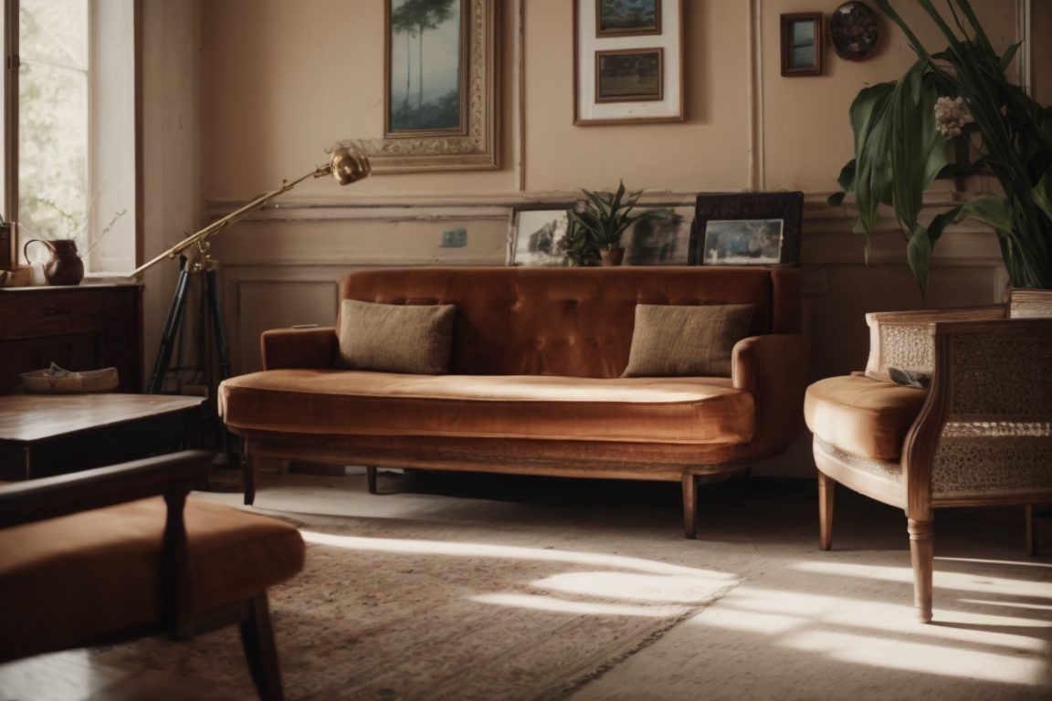 Home interior with faded furniture and artwork due to UV exposure