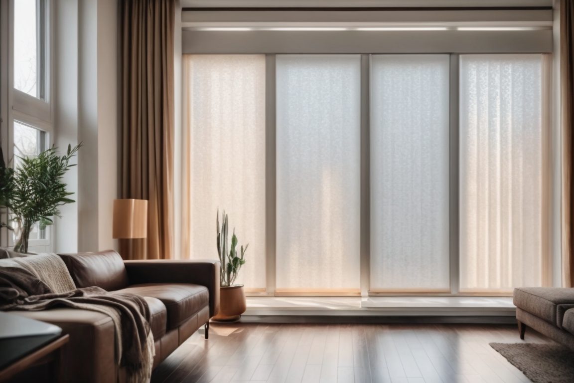 Elegant home interior with decorative frosted window film for privacy