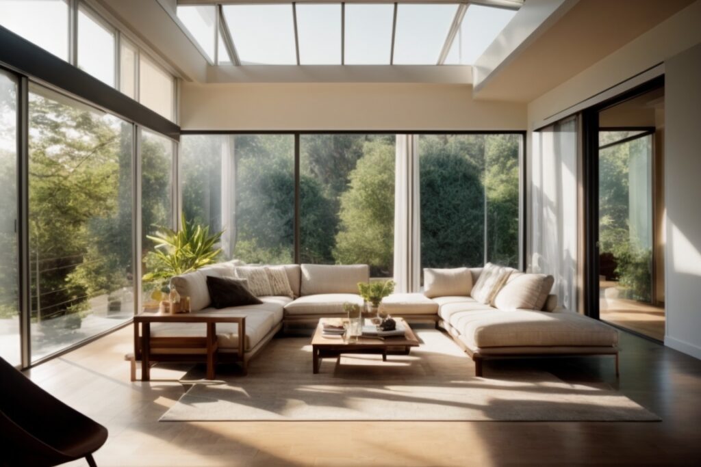 Interior home view showing sunlight filtered through UV blocking window film
