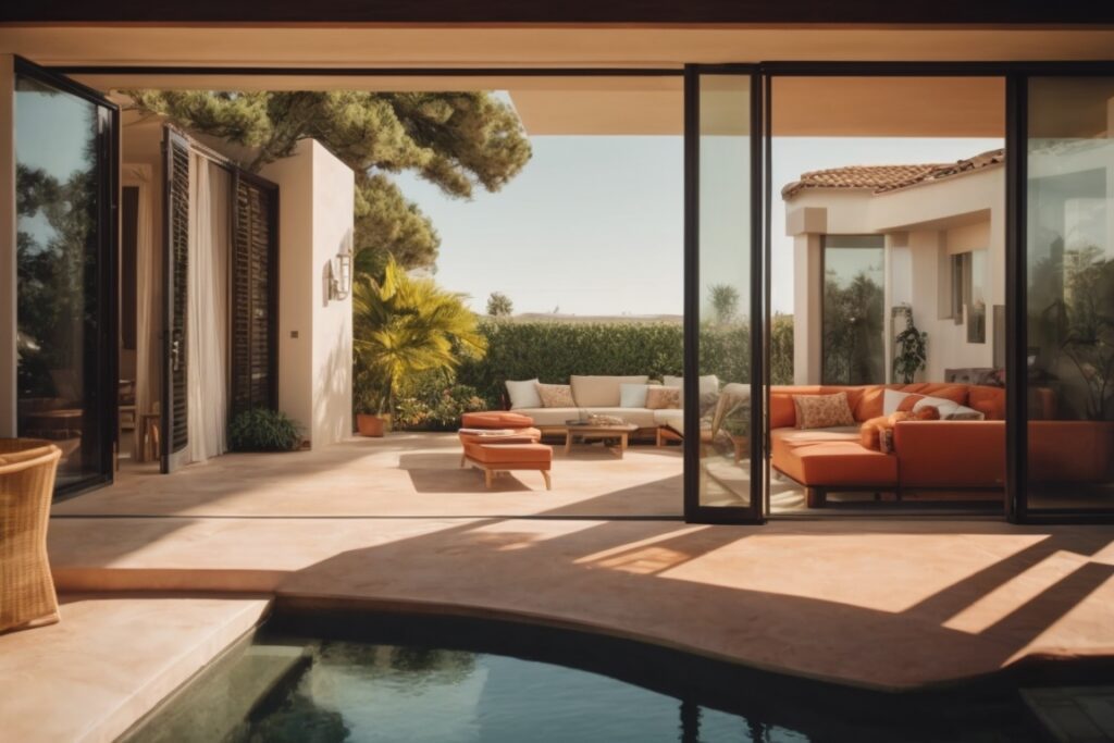 Modern home with tinted windows in sunny Orange County