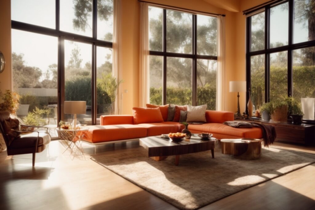 Orange County home interior with tinted windows and sunlight
