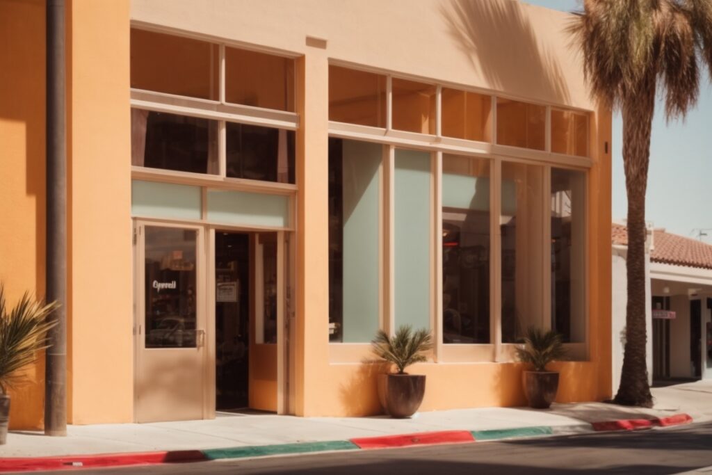 Sunny Orange County storefront with opaque privacy window tint