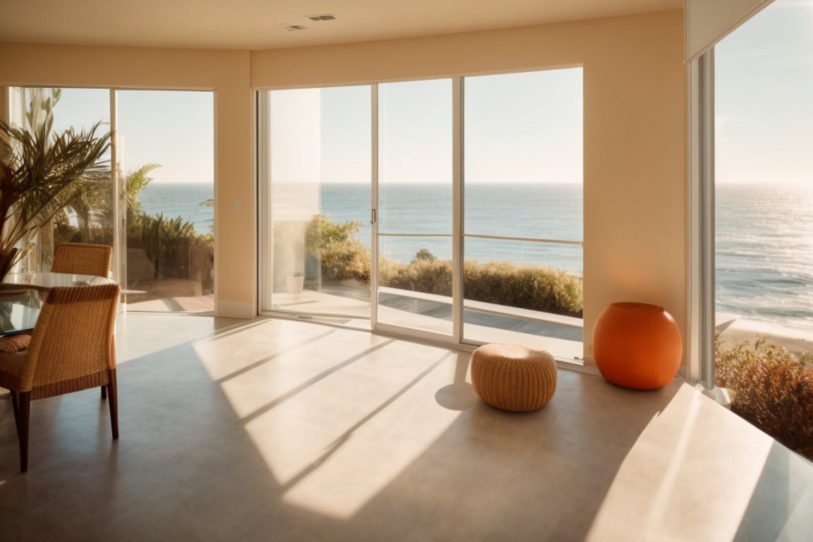Coastal Orange County home interior with sunlight filtering through thermal window films